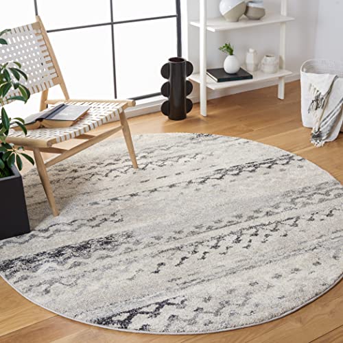 SAFAVIEH Retro Collection Area Rug - 4' Round, Cream & Grey, Modern Abstract Design, Non-Shedding & Easy Care, Ideal for High Traffic Areas in Living Room, Bedroom (RET2136-1180) - size: 4' (Round)