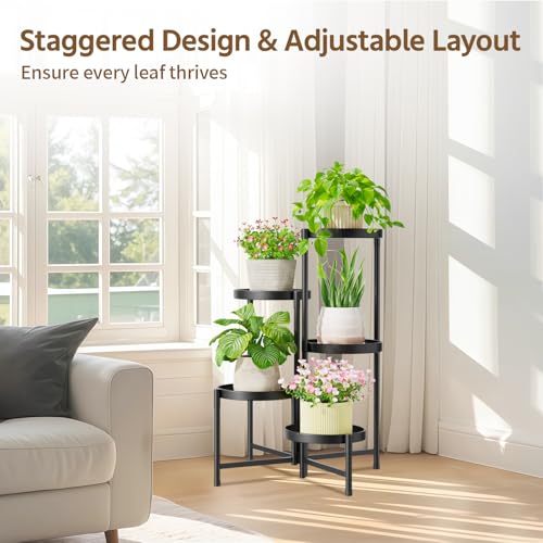 LASZOLA Plant Stand Indoor with 10 Inch Large Metal Tray, 5 Tier Black - color: Glossy Black, size: 5 Tier