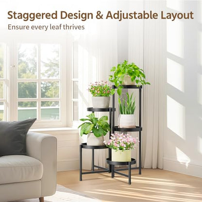 LASZOLA Plant Stand Indoor with 10 Inch Large Metal Tray, 5 Tier Black - color: Glossy Black, size: 5 Tier