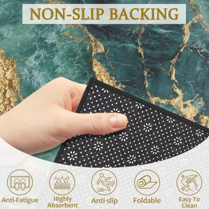 Green Gold Marble Bath Mat Rug, Door Mat Doormat Entrance Non-Slip Bathroom Rugs for Entryway Bathroom Kitchen 17 x 30 Inch - color: Green Gold Marble