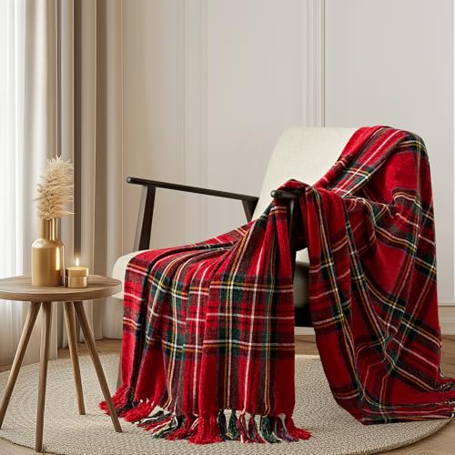 EverGrace Chenille Christmas Throw Blanket, 50"x60", Red Stewart Plaid - color: Plaid Christmas Red, size: 50"x60"