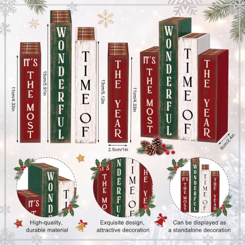 Xuhal 4 Pcs Christmas Table Decor, Rustic Wooden Christmas Xmas Books Signs - style: Christmas