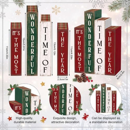 Xuhal 4 Pcs Christmas Table Decor, Rustic Wooden Christmas Xmas Books Signs - style: Christmas