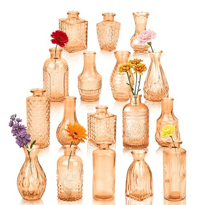 Glass Bud Vases in Bulk Small Mini Amber Vase for Flowers 17pc - color: Amber