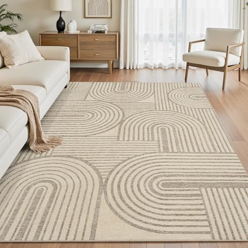 Brown Neutral 5x7 Area Rugs Textured Tufted Rugs for Living Room Bedroom Rug-Carpet Taupe Tan Geometric Moroccan Modern Rug Washable - color: Brown, size: 5' x 7' (Rectangular)
