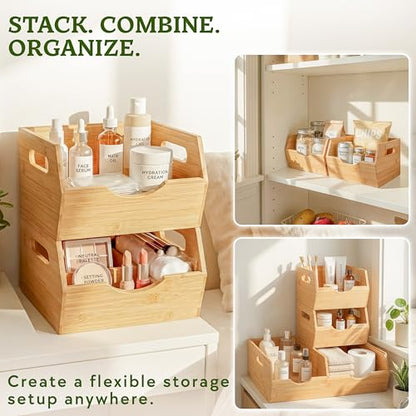 HOMESTEAD Extra Large Bamboo Pantry Storage Bins – 30% Larger, Stackable Potato Onion Storage Bin, Pantry Organizers and Storage, Produce Vegetable Organizer, Set of 3 - size: Extra Large ( 3 Pack )