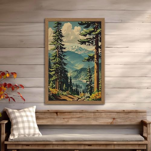 National Park Wall Art Framed, Mountain Forest Landscape Print - color: NationalParkTree, size: 16"L x 24"W