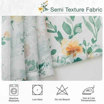 MYSKY HOME Green Floral Sheer Cafe Curtains 36 Inches Long - color: Green, size: 52"W x 36"L (Pack of 2)