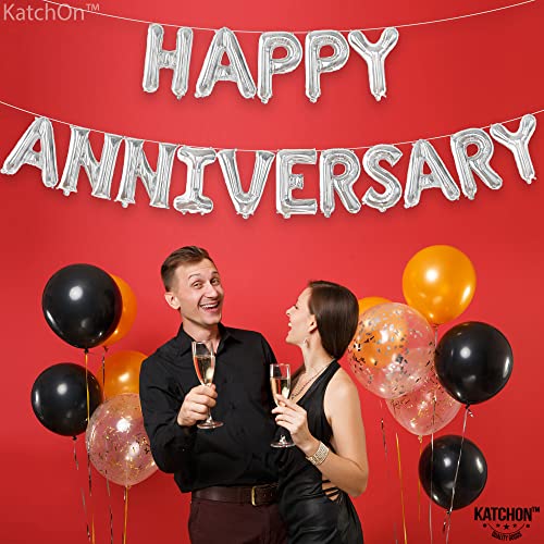 KatchOn Silver Happy Anniversary Balloons 16 Inch, Anniversary Decorations - style: Silver