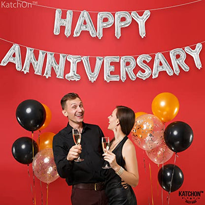 KatchOn Silver Happy Anniversary Balloons 16 Inch, Anniversary Decorations - style: Silver