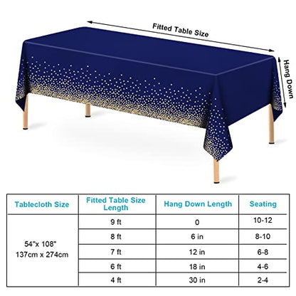 Mulbozy 2 Pcs Navy Blue and Gold Table Cloth,Disposable Rectangle 54×108 in - color: Gold Dot-navy Blue, size: 54" X 108" Rectangle