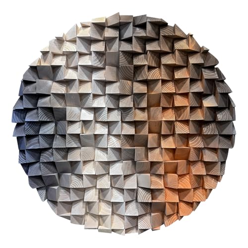 LIUZEYUE Round Wood Wall Art, Split-Tone Cube Mosaic, Modern Wood Accent - color: Blue+Beige+Coffee, size: Ø 23.6"