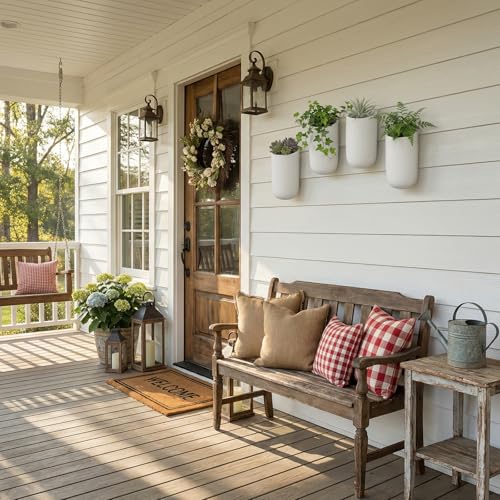 MyGift Set of 4 Matte White Ceramic Wall Planters, 6 Inch Hanging Pots - color: Matte White (6 Inch)