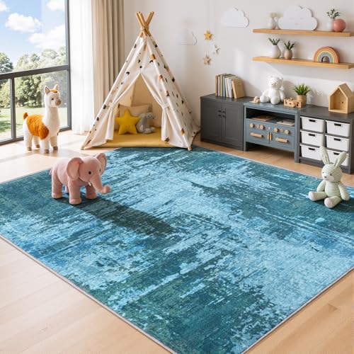 Merelax 3x5 Blue Area Rug Washable Non-Slip Low Pile Entryway Carpet - color: Blue, size: 3' x 5'(36''x60'')