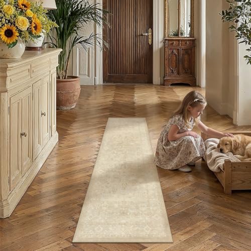 2x6 Beige Neutral Floral Runner Rug - color: Beige, size: 2' x 6' (Runner)