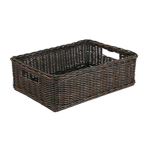 The Basket Lady Underbed Wicker Storage Basket, M, Walnut Brown - color: Antique Walnut Brown, size: Medium
