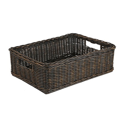 The Basket Lady Underbed Wicker Storage Basket, M, Walnut Brown - color: Antique Walnut Brown, size: Medium