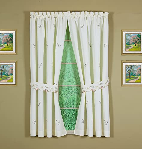 Today's Curtain Verona Reverse Embroidery Panel Pair and Tiebacks, 84", Ecru/Rose, 80" W X 84" L - color: Ecru/Rose, size: 80"W x 84"L (Pack of 1)