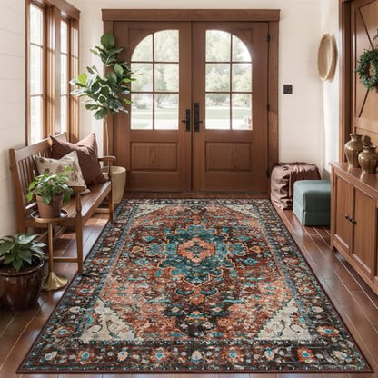 Ciicool 5x7 Area Rug for Living Room Washable Large Soft Non-Slip Bedroom - color: Brick Red/Dull Teal, size: 5' x 7' (Rectangular)