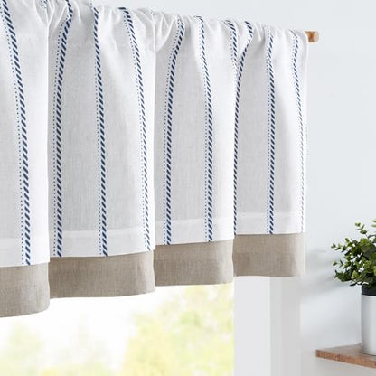 jinchan Stripe Linen Window Valance Curtain, 50x16, 1 Panel, Blue - color: Nautical Striped Blue on White, size: 50"W x 16"L (Pack of 1)