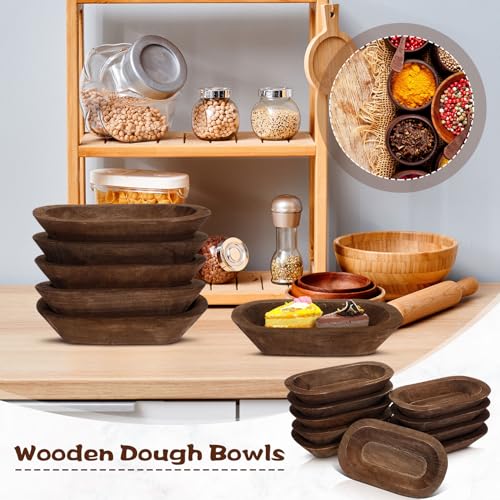 Nuogo 10 Pack 8.5 Inches Wooden Dough Bowls Bulk Rustic Bowls, Brown - color: Brown, size: 8.5 Inches