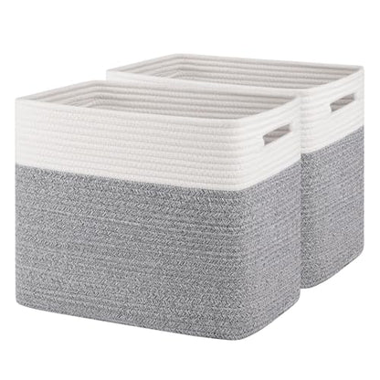 OIAHOMY 2 PACK Tall Storage baskets 30L Blanket Basket Living Room Grey - color: Grey, size: 15" x 9.8" x 11.8"