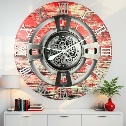 ImprovingLife The Gears Clock Real Moving Gear Wall Clock England Line (Red Lava, 36 inches (90 cm)) - color: Red Lava, size: 36 inches (90 cm)
