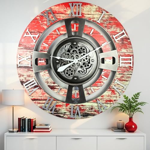 ImprovingLife The Gears Clock Real Moving Gear Wall Clock England Line (Red Lava, 36 inches (90 cm)) - color: Red Lava, size: 36 inches (90 cm)