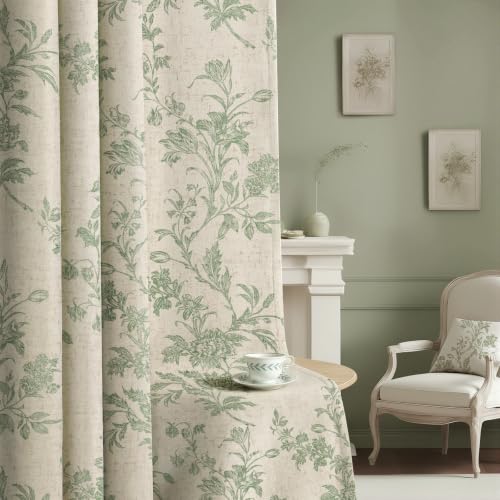 Sage Green Boho Floral 100% Blackout Curtains 84 Inch 2 Panels - color: Sage Green, size: 52"W x 84"L (Pack of 2)
