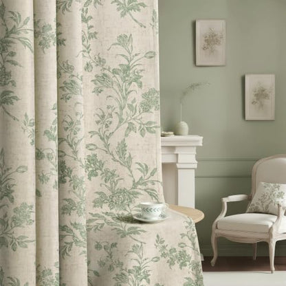 Sage Green Boho Floral 100% Blackout Curtains 84 Inch 2 Panels - color: Sage Green, size: 52"W x 84"L (Pack of 2)