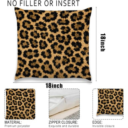 Leopard Print Pillow Cover Tan Black Animal Pattern Decor 18x18 - color: Tan Leopard Print