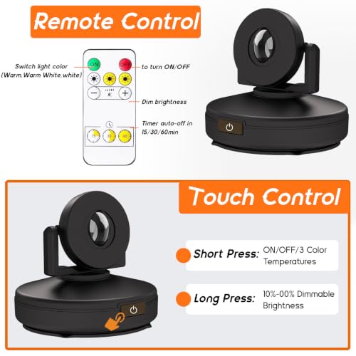 2Pack Rechargeable Battery LED Spotlight Indoor, Wireless Mini Art Accent Spot Lights with Remote Control Dimmable & Timer, Dimmable Uplight for Plants Display Painting Dartboard Portrait Closet - color: Black
