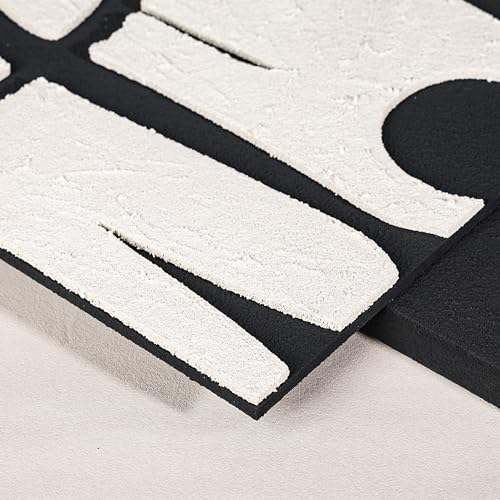 AMAATE 3D Textured Black White Abstract Sandstone Relief Framed Wall Art - color: Black and white abstract lines