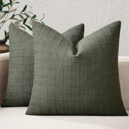 ZeeMart 2Pk Heavy Weight Artisanal Grid Pillow Covers 16x16in Army Green - color: Army Green, size: 16" x 16" (Pack of 2)