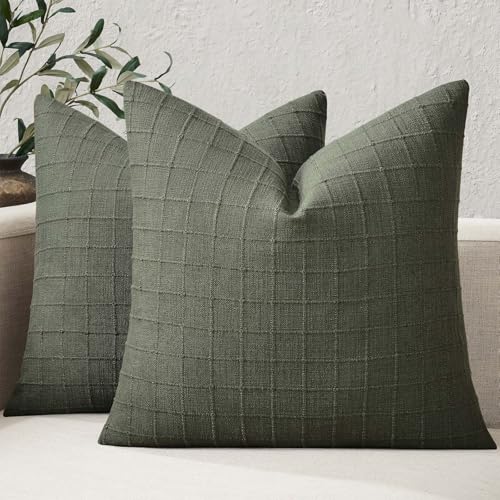 ZeeMart 2Pk Heavy Weight Artisanal Grid Pillow Covers 16x16in Army Green - color: Army Green, size: 16" x 16" (Pack of 2)