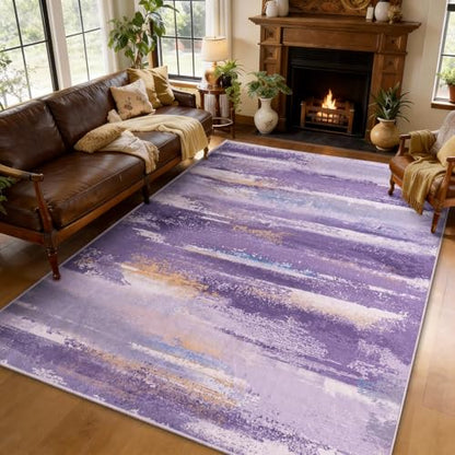 Washable 6x9 Area Rugs for Living Room: Large Modern Abstract Rugs - color: Purple, size: 6' x 9' (Rectangular)