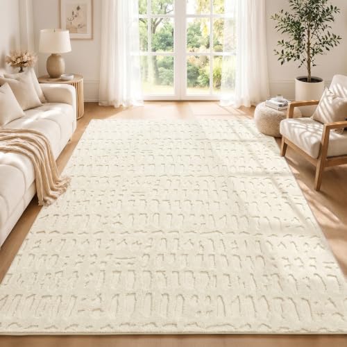 Yamaziot Washable 4x6 Area Rugs for Living Room Textured Non Slip Rug Beige - color: Beige, size: 4' x 6' (Rectangular)
