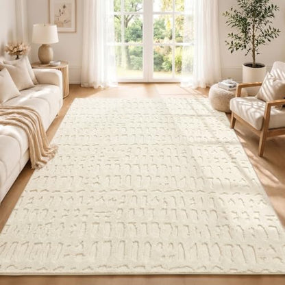 Yamaziot Washable 4x6 Area Rugs for Living Room Textured Non Slip Rug Beige - color: Beige, size: 4' x 6' (Rectangular)