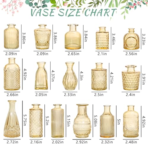 SUPMIND 16Pcs Amber Bud Vases Set, Small Glass Vases Bulk for Centerpieces - color: Goldamber