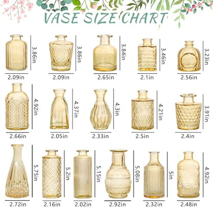 SUPMIND 16Pcs Amber Bud Vases Set, Small Glass Vases Bulk for Centerpieces - color: Goldamber