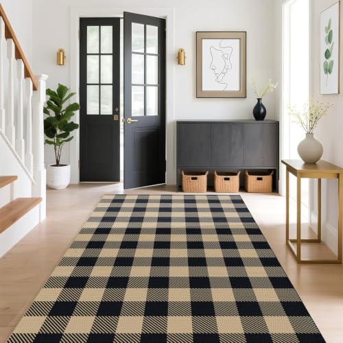 Outdoor Rugs, Brown and Black Area Rug Checkered 4’x 6’ - color: Brown & Black, size: 4' x 6' (Rectangular)