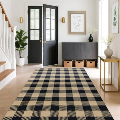 Outdoor Rugs, Brown and Black Area Rug Checkered 4’x 6’ - color: Brown & Black, size: 4' x 6' (Rectangular)