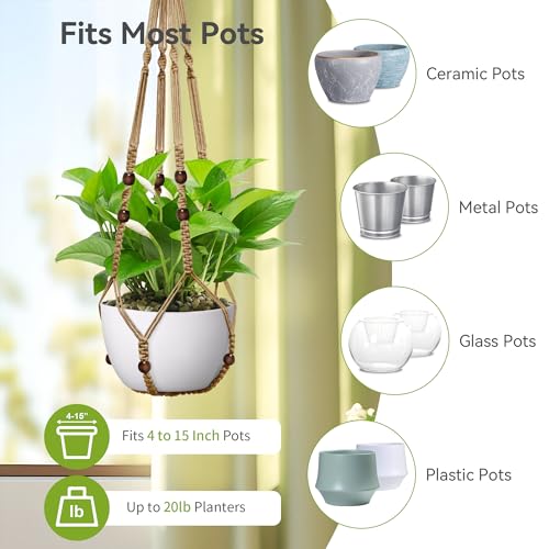 USLAI Macrame Plant Hanger, for Up to 15 Inch Pots, 35 Inch, Brown, 2 Pack - color: 35+35 Inch - Brown