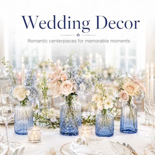 Petal Petite Small Blue Glass Bud Vase Set of 18 for Wedding Centerpieces - color: Blue