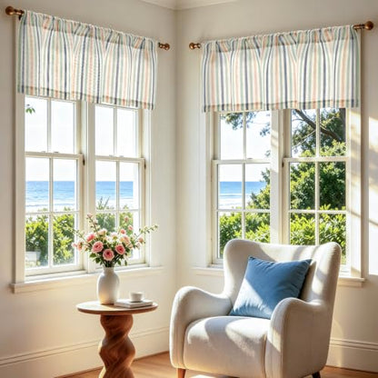 jinchan Linen Boxter Stripe Valances for Window 16 inch,Coastal,1 Panel - color: Boxter Stripe | Multi Coastal on Linen, size: 50"W x 16"L (Pack of 1)