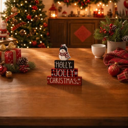 Smile 4 Pcs Wooden Christmas Block Signs, Holly Jolly Snowman Decor - style: Holly Jolly