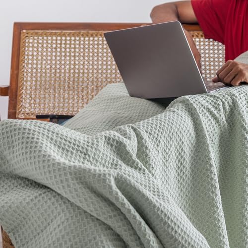 100% Cotton Waffle Weave Blanket for Hot Sleepers, Twin 92" x 68" - color: Sea Foam, size: Twin(92"x68")