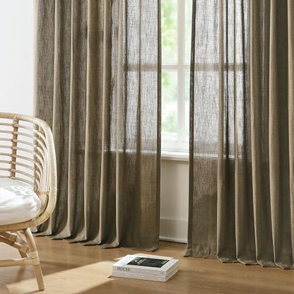 Vision Home Brown Linen Pinch Pleated Semi Sheer Curtains 40Wx84Lx2 - color: Café Brown/Pinch, size: 40"W x 84"L (Pack of 2)