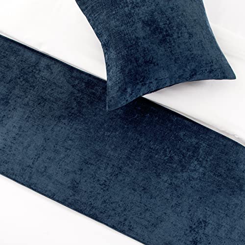 AMBERIS Bed Runner Dark Blue, Chenille Soft No Fading Modern Bed Scarf (Pillowcases Sold Separately) - color: Dark Blue, size: 5'11" x 1'8" (for 1.2m Bed)