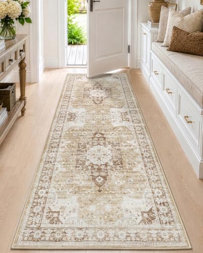 DEXI 3x7 Runner Rug for Hallway Non Slip Washable, Vintage Floral, Beige - color: Beige, size: 3' x 7' (Runner)